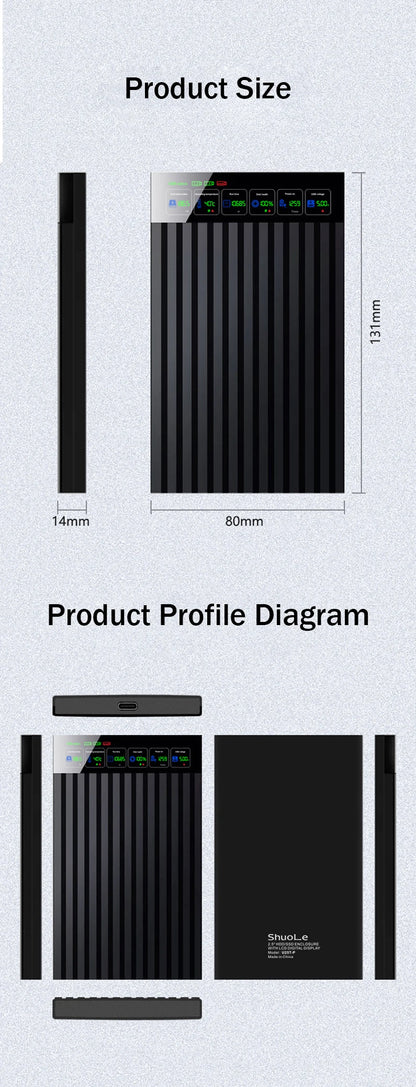 Portable  SATA To Type-C Hard Drive Chassis Intelligent Digital Display Adapter 2.5 Inch 6Gbps External HDD Case for PC Laptop