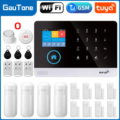 GSM Alarm System Tuya Smart Home WIFI Home Security System DIY Kit with door sensor and PIR motion sensor work with Alexa