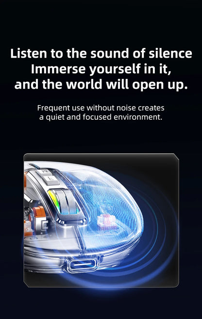 Full of technological sense! Translucent wireless mouse with multi-mode connection and metal roller.