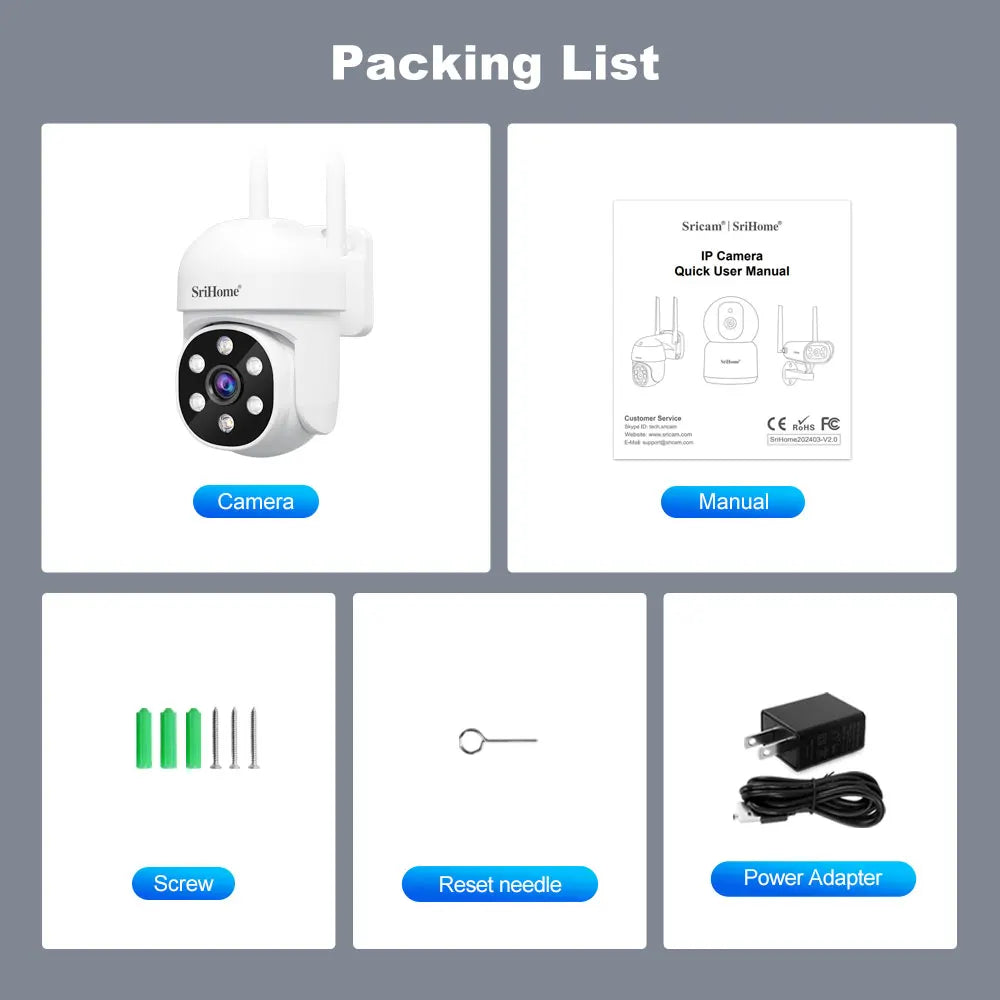 Srihome SH061 Wireless Monitoring Camera PTZ AI 1080P Home Security Camera Night Vision Human Detection Video Surveillance  CCTV