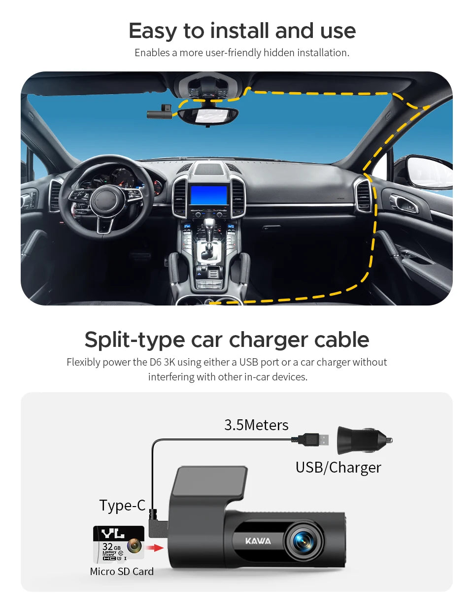 Dash cam KAWA D6 3K Video Recorder Car Dash Camera for AUTO, Car DVR Voice Control,Night Vision Dashcam 2025 New