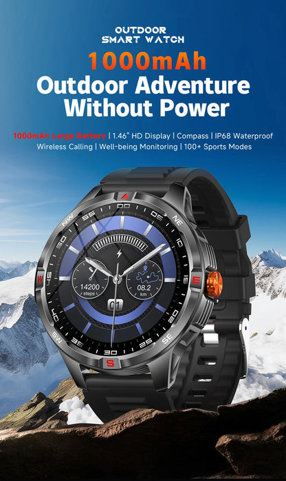 GPS Outdoor 1000mAh Battery Smartwatches Men 100+ Sports Mode Compass Heart Rate 3ATM Waterproof Bluetooth Call Smart Watch