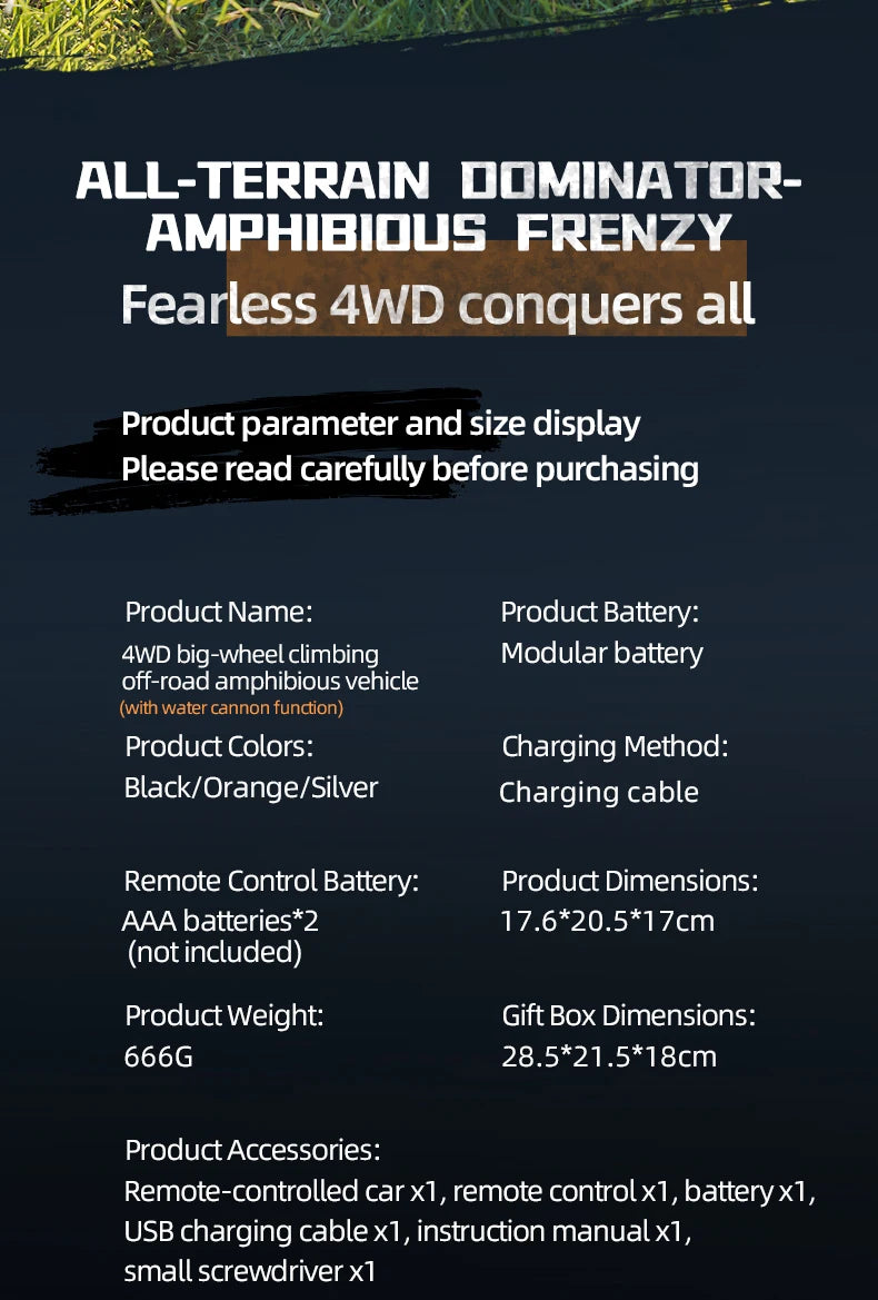 RC Car Amphibious Climbing Off-Road Drift Vehicle Children's Toy 2.4G Remote Control Cars Model Toys for Boys Christmas Gifts