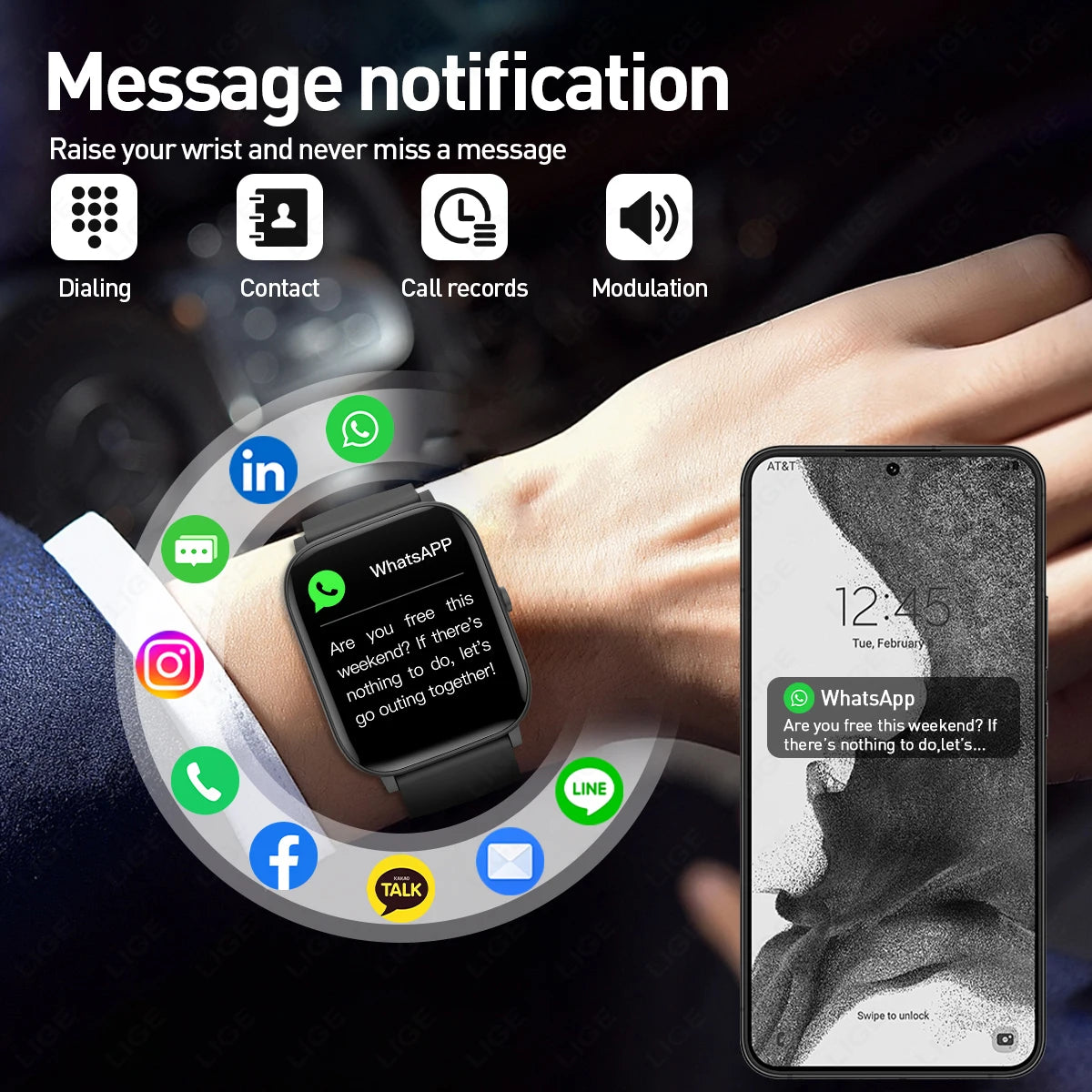 LIGE 2025 Smart Watch Men 1.85'' Screen Lady Gift Sports Fitness Watches Bluetooth Calling Digital Wristwatch For Android Phone