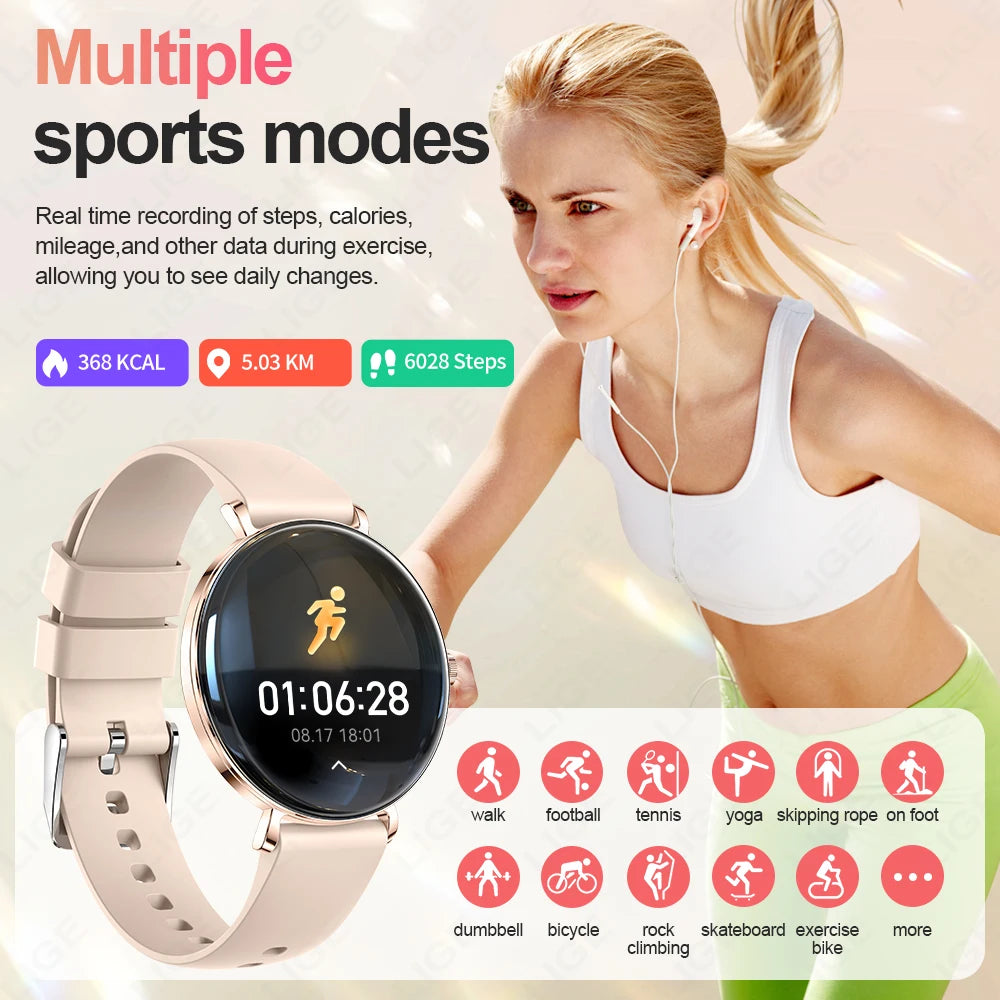 LIGE 2025 New Smart Watch Women 1.43" AMOLED HD Screen Heart Rate Sport Fitness Bluetooth Call Ladies Smartwatch For Android IOS