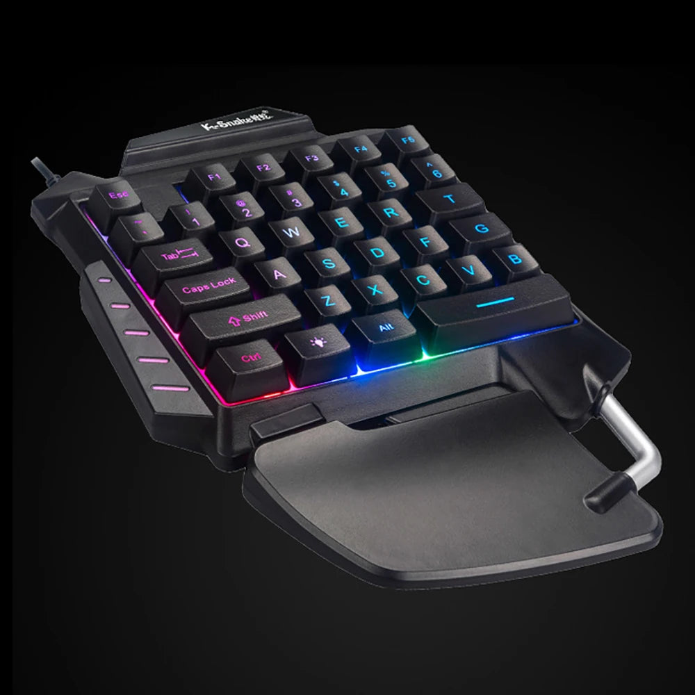 One-Handed Gaming Keyboard Ergonomic LED RGB Backlit Portable Mini Gaming Keypad Game Controller for PC PS4 Xbox Game