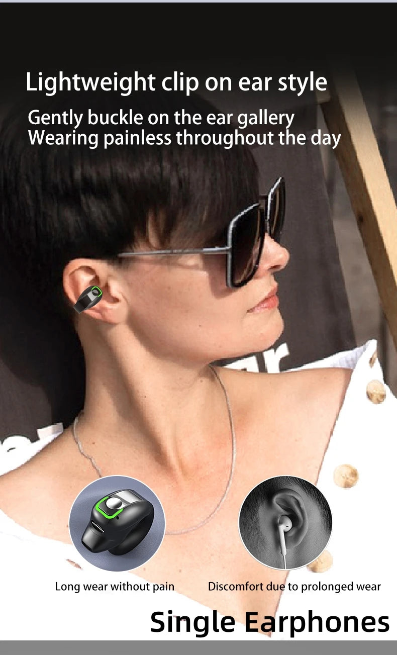 Ear clip earphones, Bluetooth wireless earphones, comfortable to wear for sports, office, leisure, and long battery life