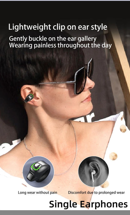 Ear clip earphones, Bluetooth wireless earphones, comfortable to wear for sports, office, leisure, and long battery life