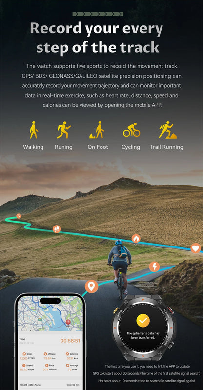 For Huawei Xiaomi GPS Outdoor Military Smart Watch Men 5ATM Waterproof Compass Altitude Monitor Watch 650mAh BT Call Smartwatch