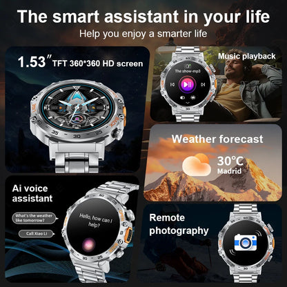 2025 Smart Watch Men 360*360 AMOLED HD Screen Waterproof Sports Fitness Watches Flashlight New Men Smartwatch For Andrio IOS