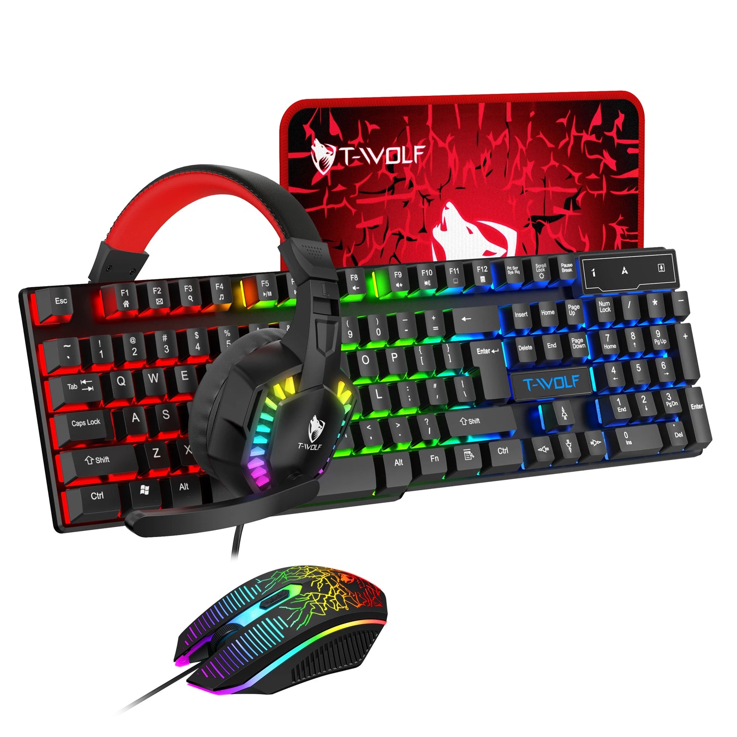 USB Keyboard And Mouse Gaming Headset Combos 4 In 1 English Gaming Wired RGB Keyboard Mouse Set With Mouse Pad and Headphones