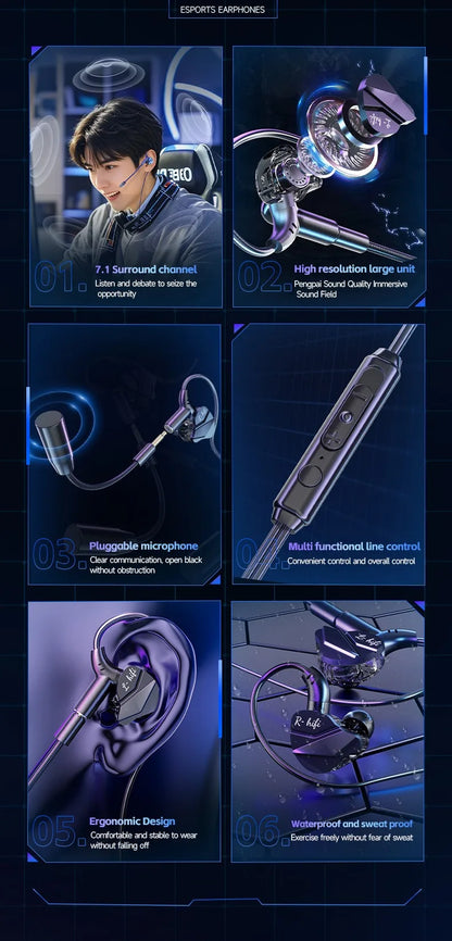 E-Sports Gaming Headset 7.1 Surround Sound Hifi Stereo Wired headphones 3.5mm/Type-C In-Ear dual Mic PUBG Gaming Earphone Earbud