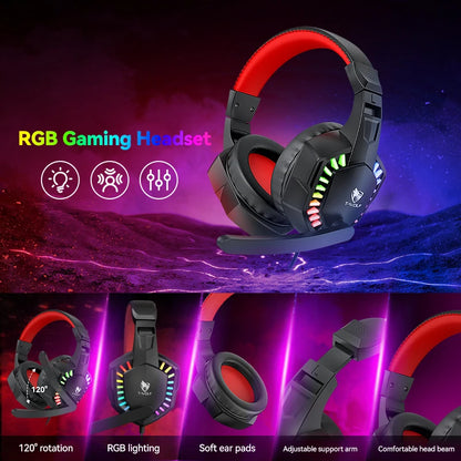 Five-piece Gaming Combo 104 Keys Keyboard 4-color Breathing Light Mouse 3.5mm Gaming Headset Gaming Speaker Anti-slip Mouse Pad