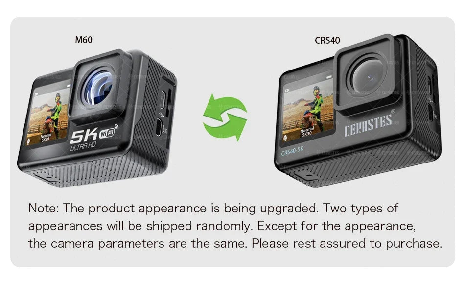 CERASTES Action Camera 5K 4K 60FPS WiFi Anti-shake Dual Screen 170° Wide Angle 30m Waterproof Sport Camera with Remote Control