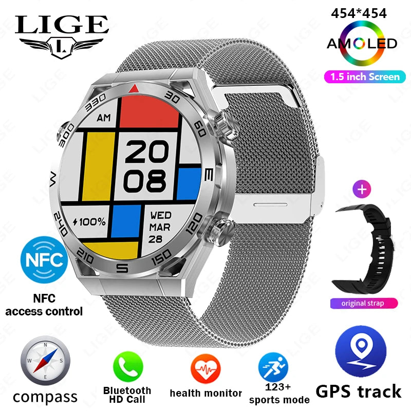 For IOS Android NFC Smart Watch Men GPS Tracker AMOLED 454*454 HD Screen Heart Rate ECG+PPG Bluetooth Call Smartwatches 2024 New