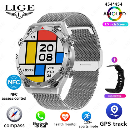 For IOS Android NFC Smart Watch Men GPS Tracker AMOLED 454*454 HD Screen Heart Rate ECG+PPG Bluetooth Call Smartwatches 2024 New