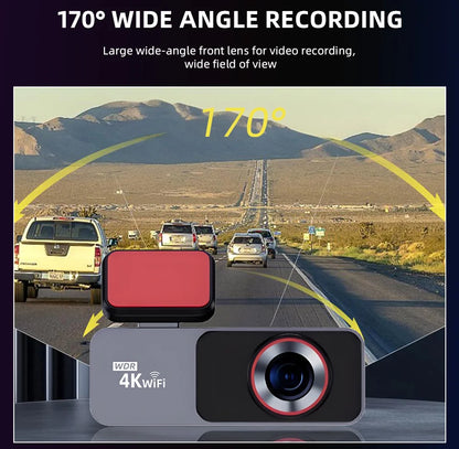 Dash Cam 4K HD Ultra Wide Angle Loop Recording Dash Cam Built-in WiFi Optional Dual Lens 24 Hours Parking Monitoring