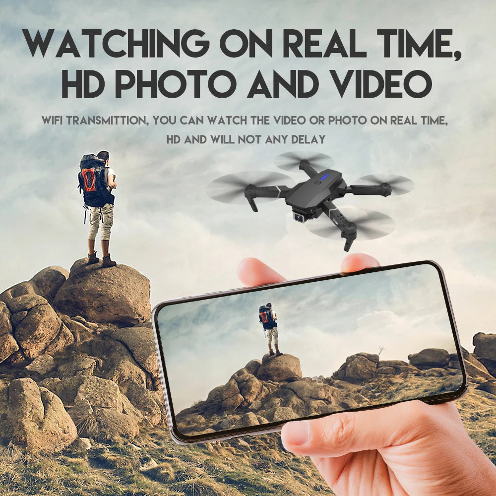 Professional Drone E88 4K Wide-Angle HD 1080P Camera WiFi FPV Height Hold Foldable RC Drone Quadrotor Helicopter Children's Toys