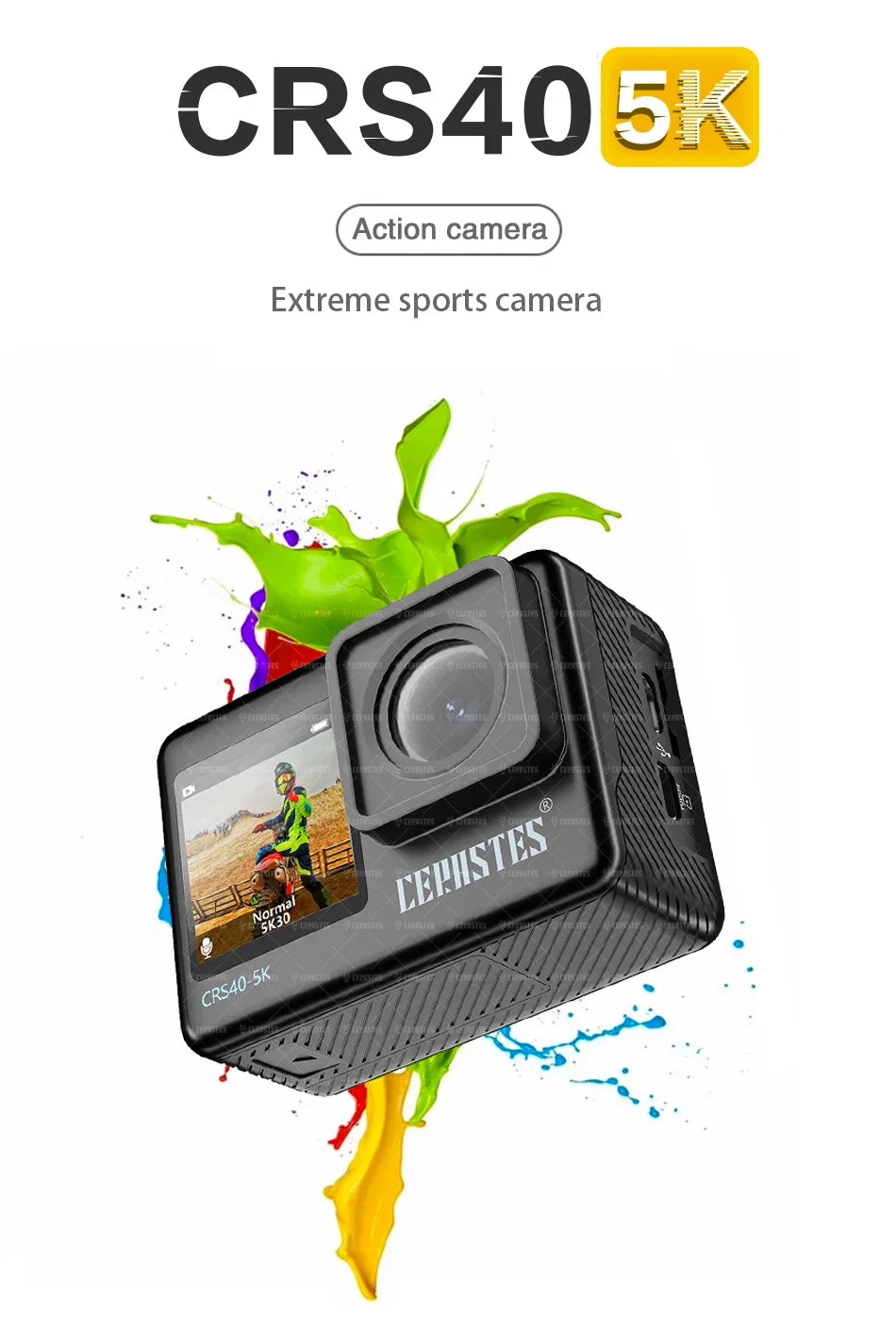 CERASTES Action Camera 5K 4K 60FPS WiFi Anti-shake Dual Screen 170° Wide Angle 30m Waterproof Sport Camera with Remote Control