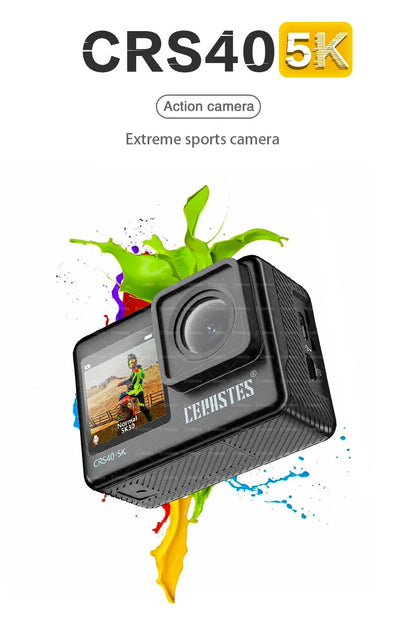 CERASTES Action Camera 5K 4K 60FPS WiFi Anti-shake Dual Screen 170° Wide Angle 30m Waterproof Sport Camera with Remote Control
