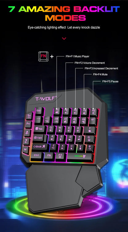 2 IN 1 Set USB Wired One Hand Mobile Gaming Keyboard And Mouse Combos