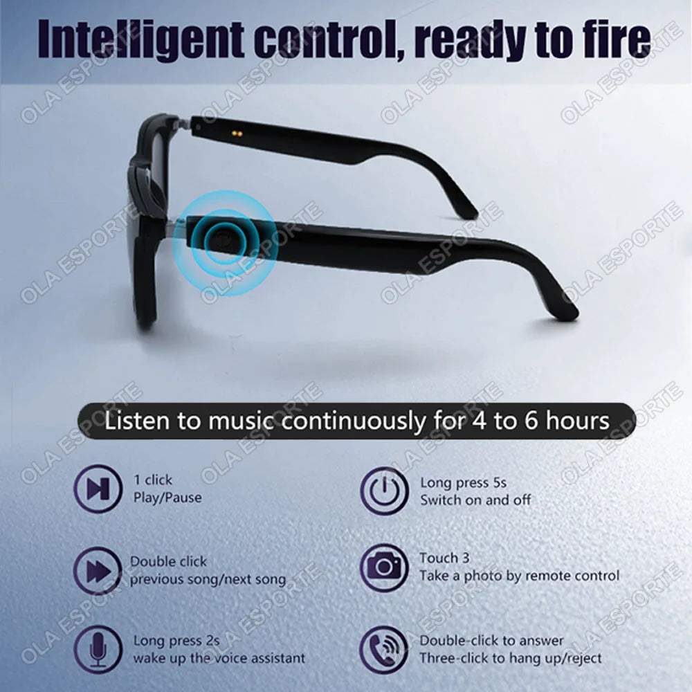 Hot GS05 Smart Glasses For Men 2 in 1 UV Protection Portable Polarized Anti-blue light Black Frame White Lenses Music Sunglasses