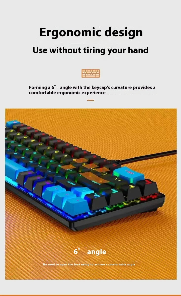 2025 new 68-key game mechanical keyboard mini 65% compact RGB backlit ergonomic wired film keyboard, suitable for laptop desktop