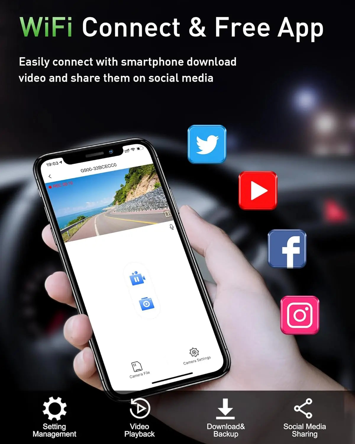 Dash Cam for Cars Car Camera Dash Cam 4K WIFI Camera for Car Front and Rear Dash Camera Wifi Dashcam Vehicle Black Box