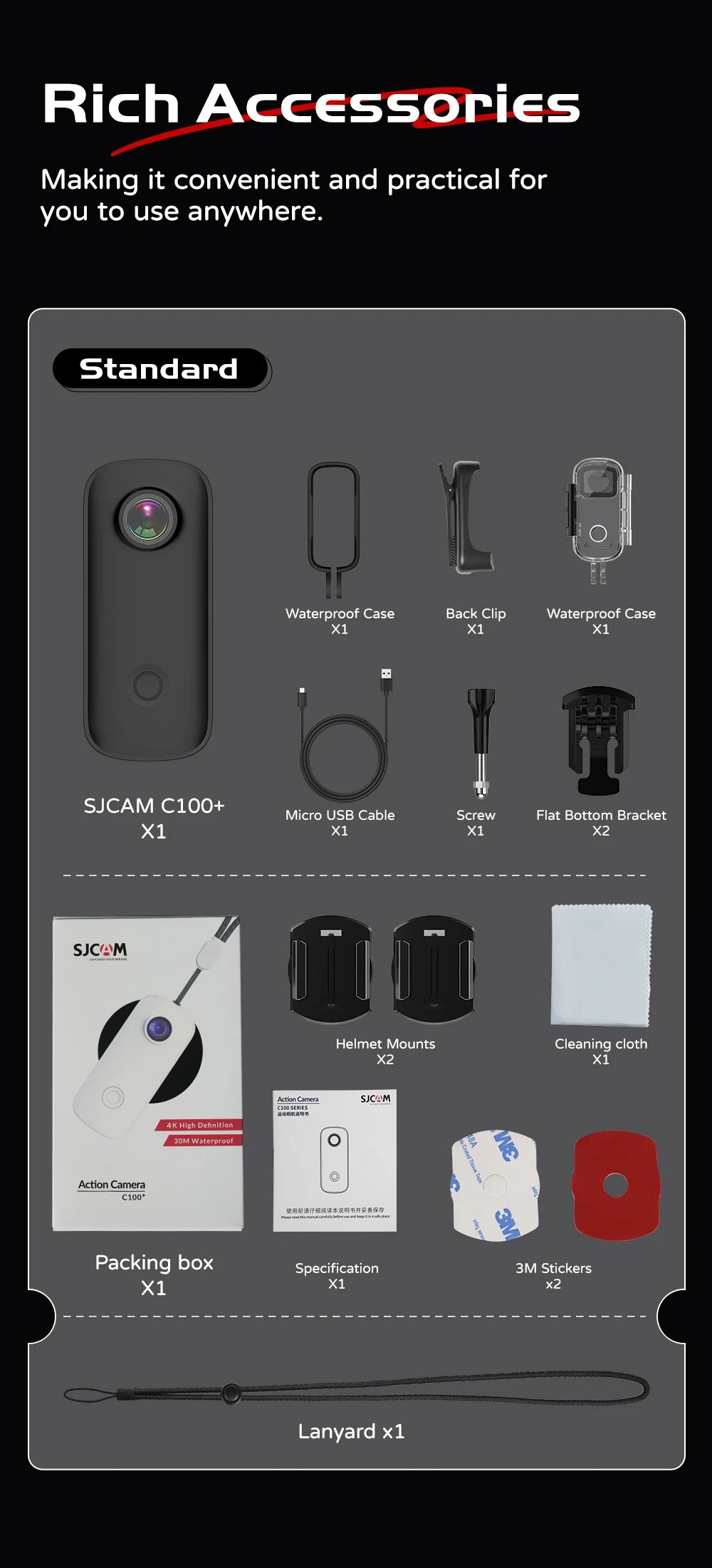 SJCAM C100 / C100Plus Mini Thumb Camera 1080P30FPS / 4K30FPS H.265 12MP 2.4G WiFi 30M Waterproof Case Action Sport DV Camcorder