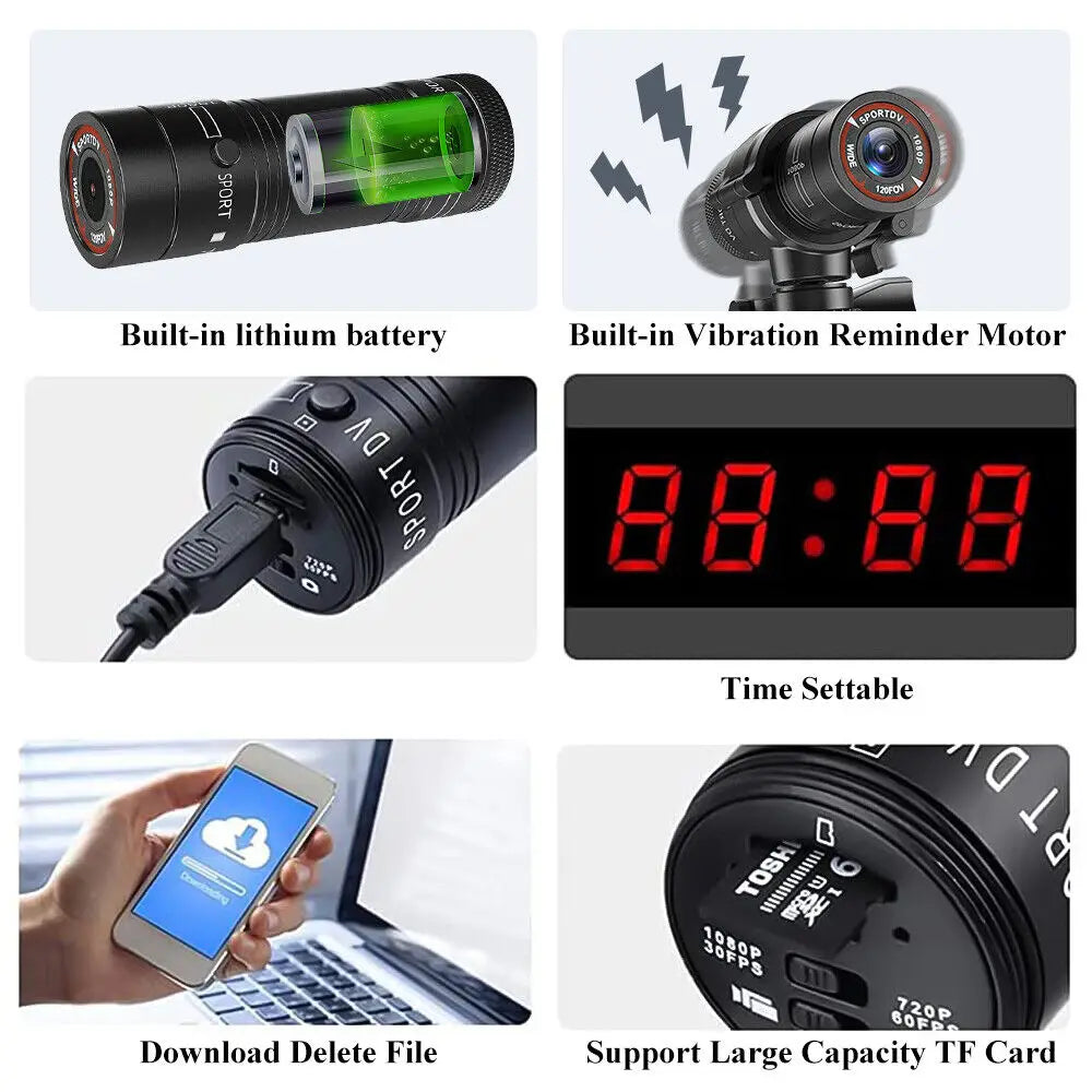 F9 Mini Sport DV Action Sports Camera Flashlight Helmet Full HD1080P Video Ideal for Bike Motorcycle Waterproof Camcorder