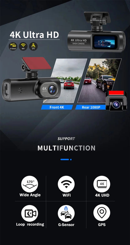 Dash Cam 4K WIFi GPS Front and Rear Night Vision Video Recorder HD 1080P Camera Auto System for car  Bicycles motorcycl summer