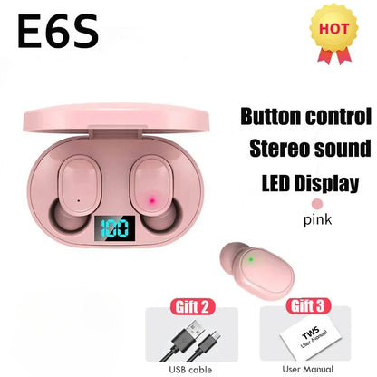 E6S Air Pro Fone Bluetooth Earphones Wireless Headphones LED Display Noise Cancelling Earbuds by Mic Wireless Bluetooth Headset