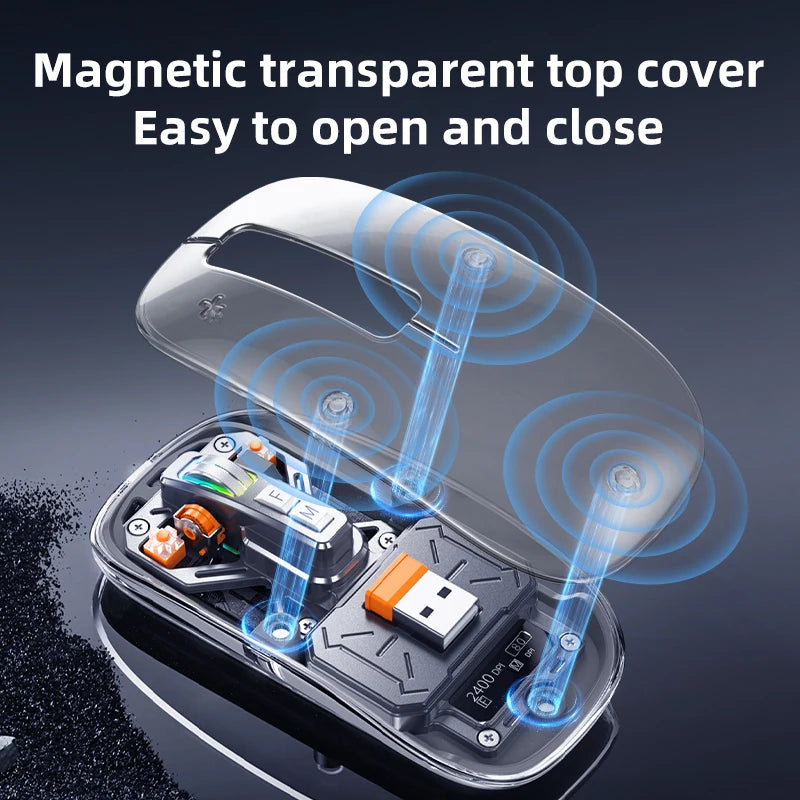 Full of technological sense! Translucent wireless mouse with multi-mode connection and metal roller.