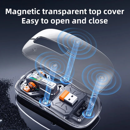 Full of technological sense! Translucent wireless mouse with multi-mode connection and metal roller.