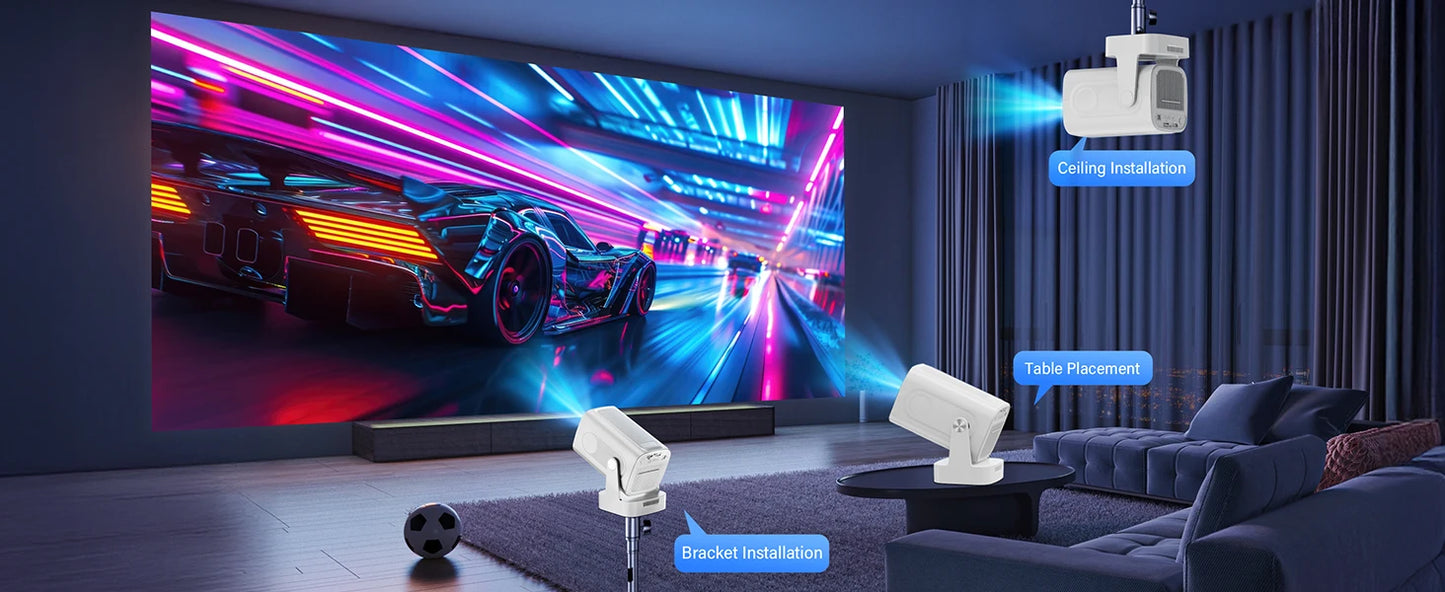 Mini Projector 4K Native HD 1080P Wifi6 Cinema Portable Projetor Built-in APP & Android System suitable for Home/Outdoor/Office