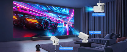 Mini Projector 4K Native HD 1080P Wifi6 Cinema Portable Projetor Built-in APP & Android System suitable for Home/Outdoor/Office