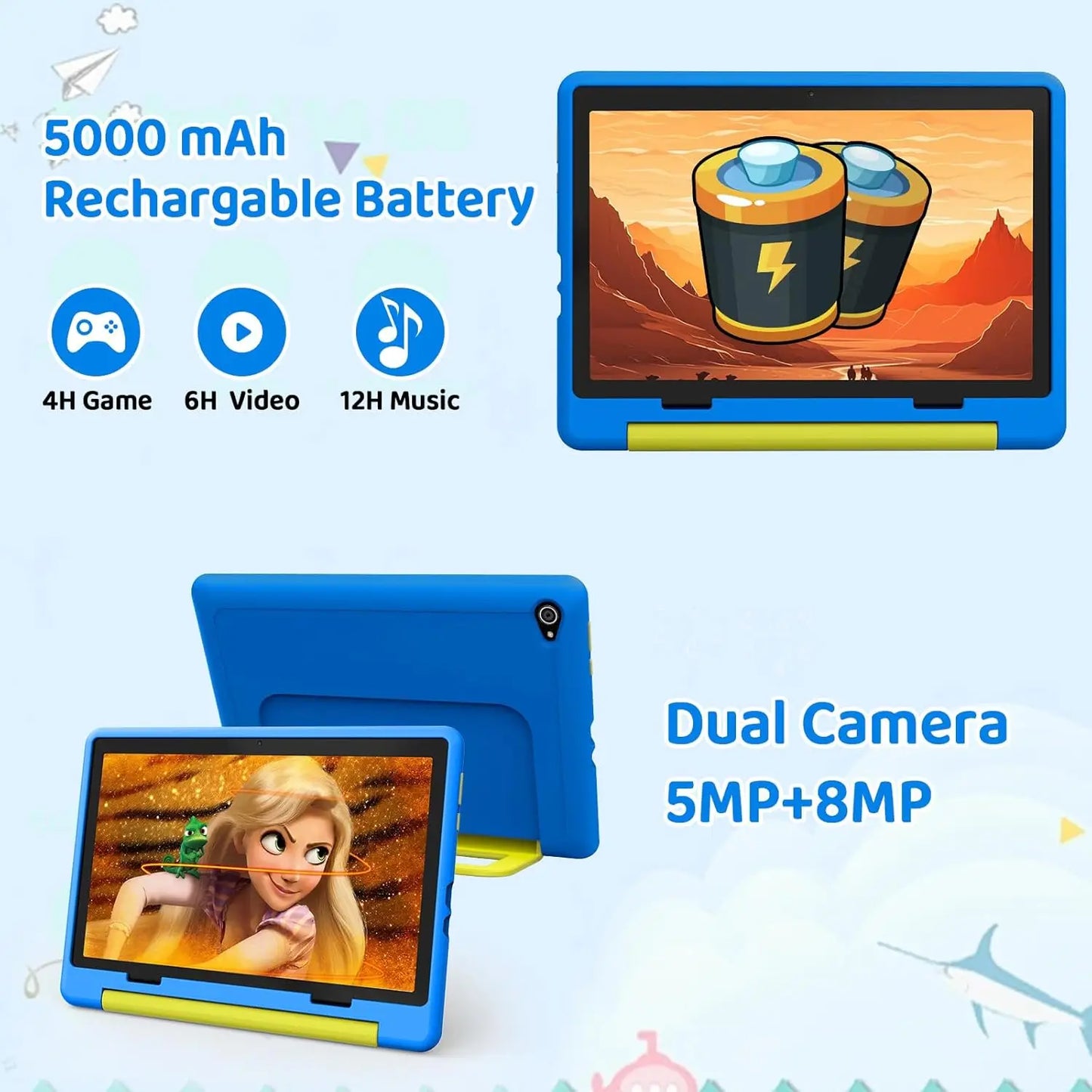 URAO 10 Inch Cartoon Pattern Kids Tablet Android Octa-Core 8GB RAM 64GB ROM Learning Education Games Tablets Children's Gifts