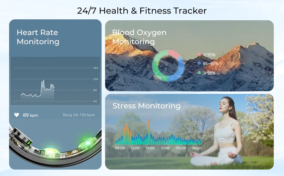 Smart Rings Bluetooth Gesture Swipe Control Sleep Heart Rate Oxygen Monitoring Multi Sports Modes Waterproof Women Health Ring