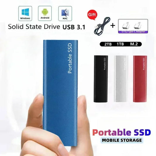 External Hard Drive Portable SSD 1 to 2 inch, High Speed SSD Drive, USB3.1 Type-C Storage Device for Computer Portable/Desktop