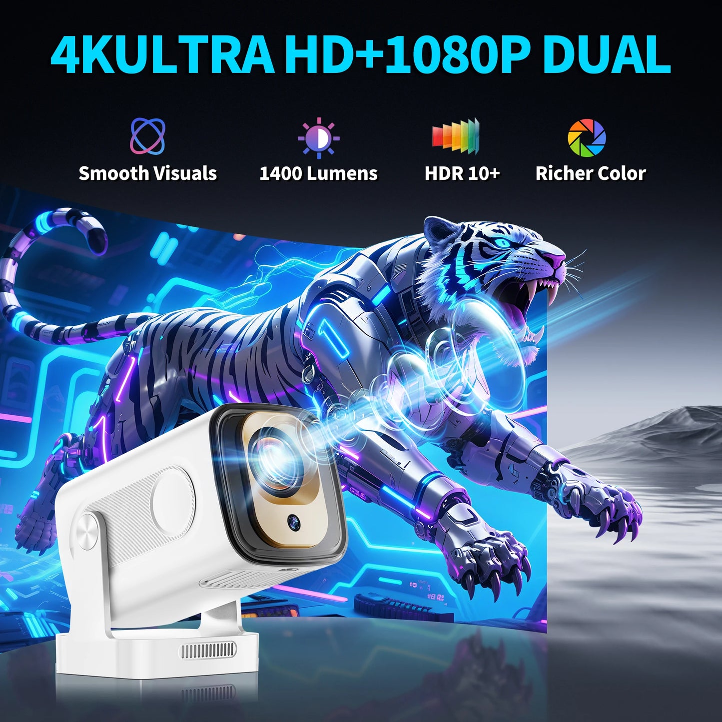 Mini Projector 4K Native HD 1080P Wifi6 Cinema Portable Projetor Built-in APP & Android System suitable for Home/Outdoor/Office