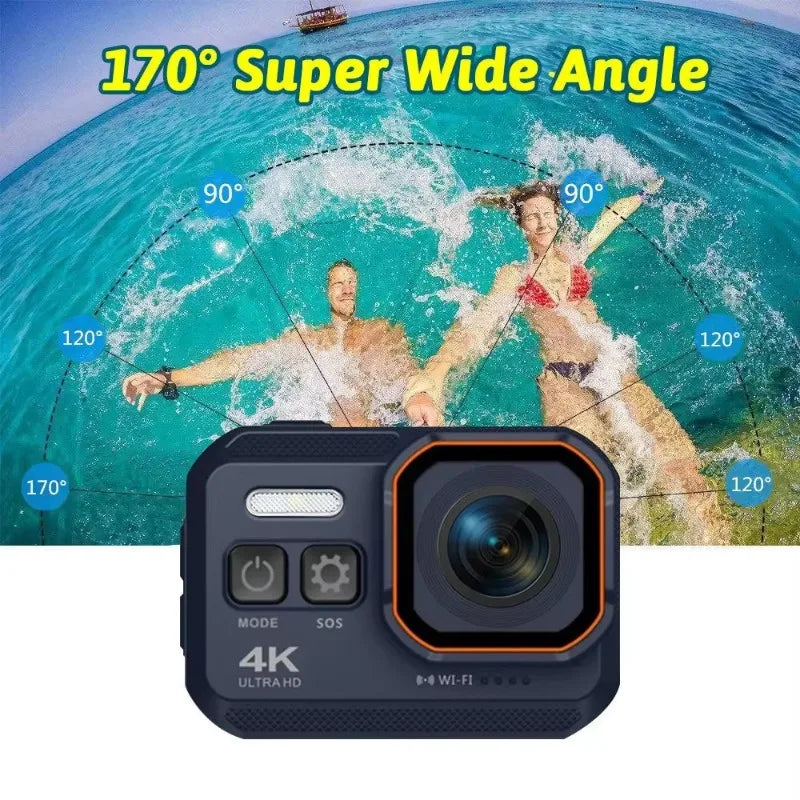 4K HD 60FPS Mini Camera Wifi Outdoor Sport 170° Wide Angle Action Kam Waterproof Bike Motorcycle Helmet Body Cam with LED Screen