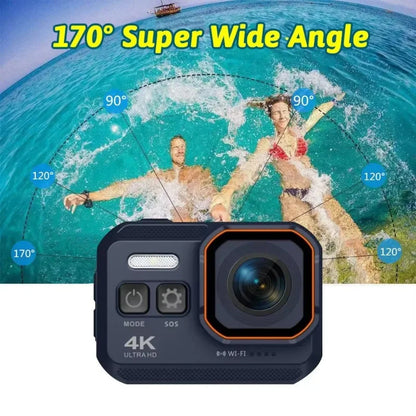 4K HD 60FPS Mini Camera Wifi Outdoor Sport 170° Wide Angle Action Kam Waterproof Bike Motorcycle Helmet Body Cam with LED Screen