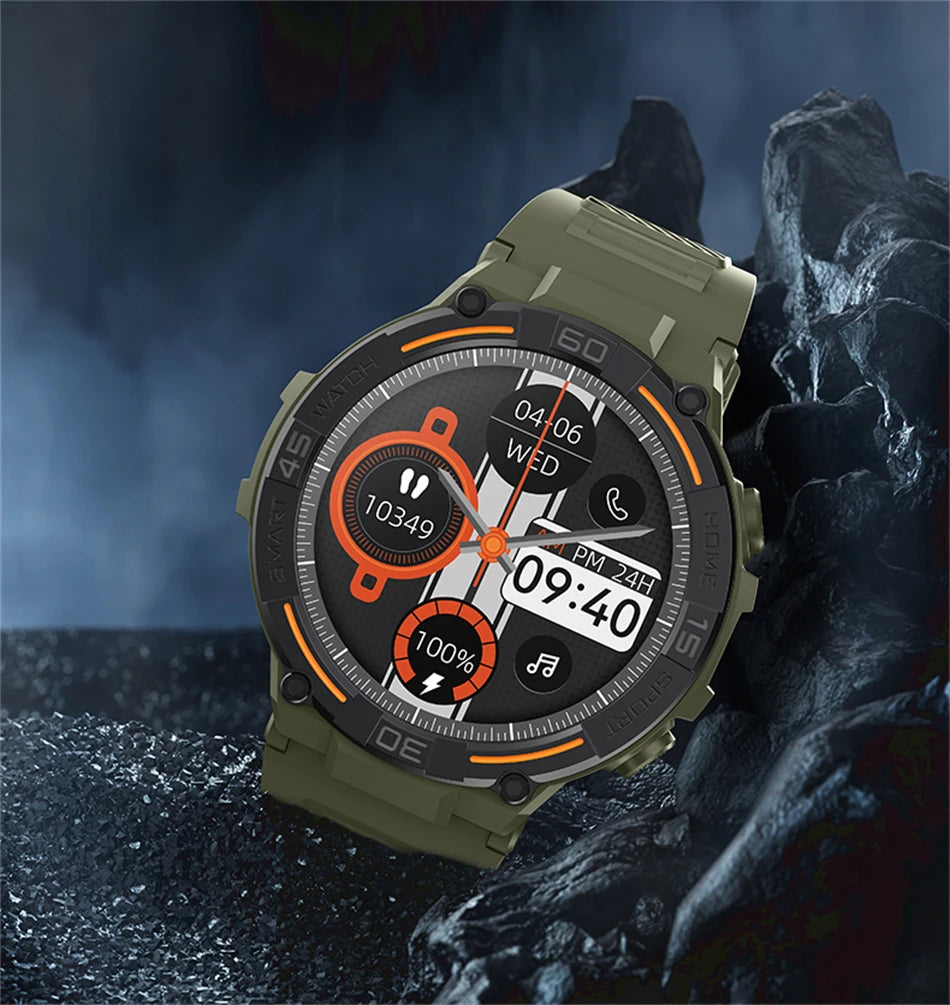 Outdoor Smart Watch with Flashlight Male Sports Fitness Waterproof Watch 24 Hours Heart Rate Monitor Bluetooth Call Smartwatch