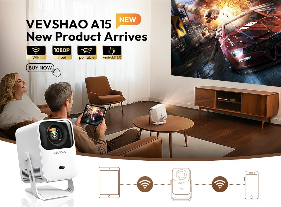VEVSHAO A12 Projector Mini Portable  LED Video Android 13.0 WIFI 6 Mirror SmartPhone for 1080P 4K Video Home Cinema Projector