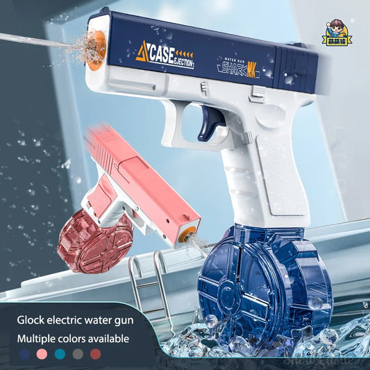 Electric Water Gun, Automatic Squirt with Pistol Realistic Gun Muzzle Flame Summer Outdoor Beach Swimming Pool Party Toy