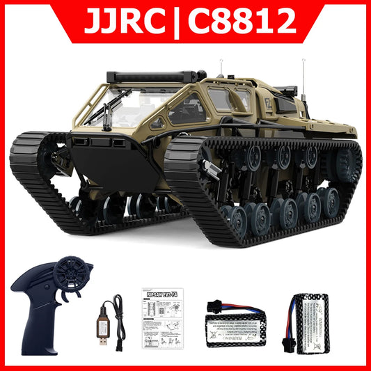 JJRC C8812 / C8812 MAX RC Car Full Scale Tracked Tank Simulation 2.4G Remote Control Car Drift LED Light Off-Road RC Toy As Gift