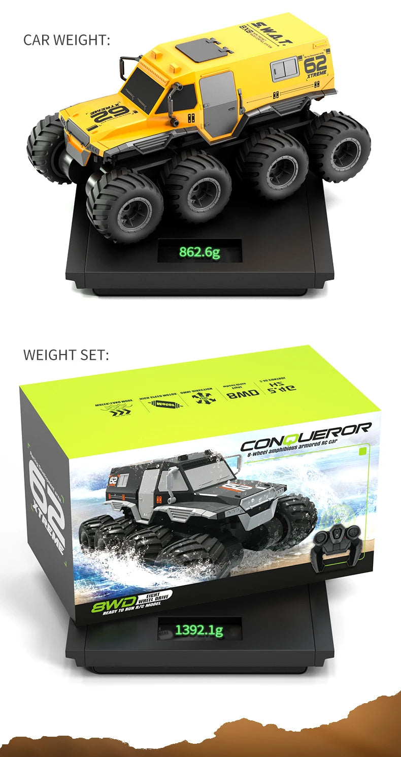  JJRC Q137 8x8 2.4G Remote Control Car 8wd Off-road Amphibious Stunt Vehicle 8-Wheel Speed Racing Truck Waterproof Crawler Toys