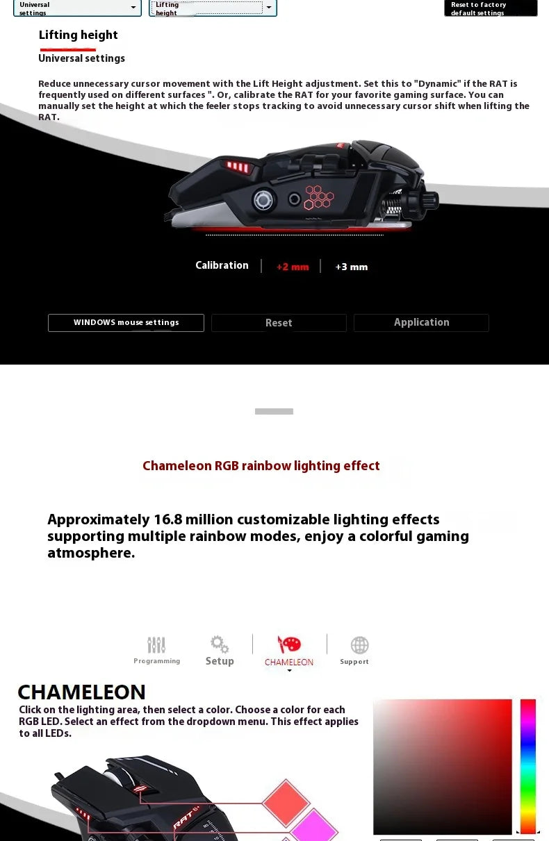 MeiJiaLion RAT6+ Wired Mechanical Gaming Mouse With Weight RGB Computer Esports Mouse Controller Black And White For Gamers
