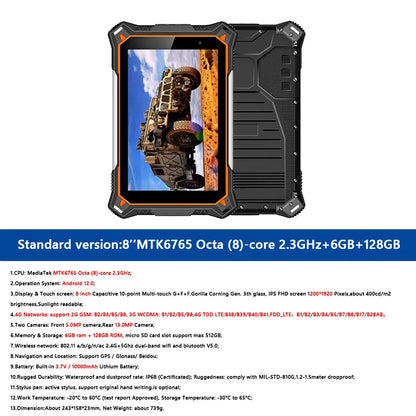 Android 12 Rugged Tablets PC 6GB RAM 128GB ROM Industrial Computer Tablets Phone 10000mah IP68 Waterproof 8 Inch Touch Screen