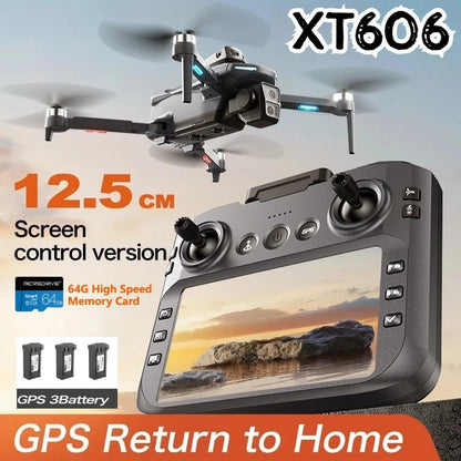 XT606 GPS Screen Control Brushless Drone 5G Optical Streaming Folding HD Dual Camera Screen Large 4.3 Inch One Key Return Flight